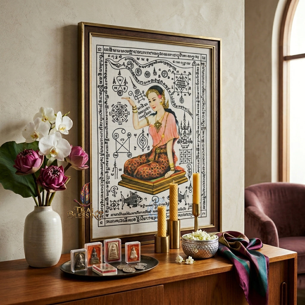 ✨💃 Sacred Nang Kwak Mae Phimpha Yantra Cloth - Arjan Plien Hatyanon 2022 Mystical Wealth-Beckoning Scroll, Premium Charisma Attraction Masterpiece Spiritual Wall Art