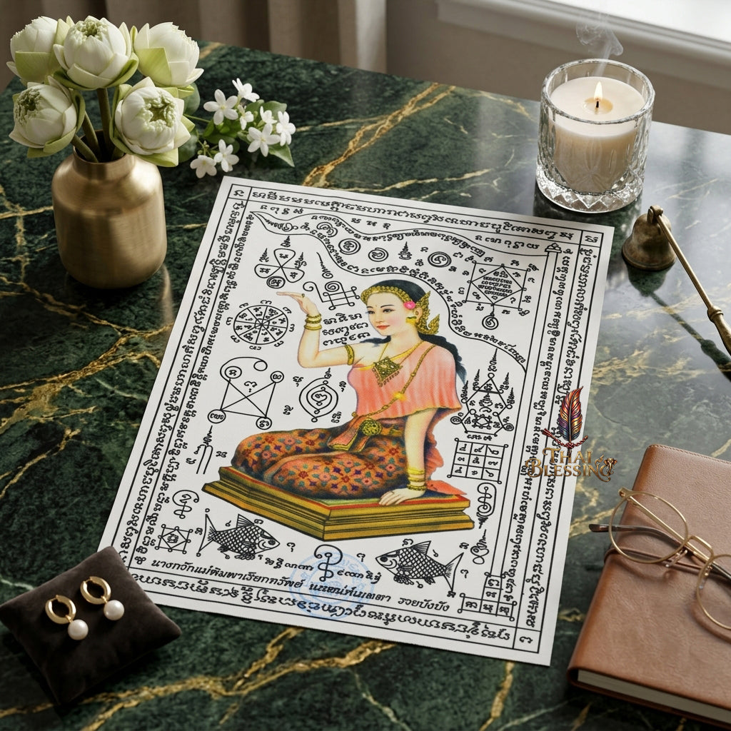 ✨💃 Sacred Nang Kwak Mae Phimpha Yantra Cloth - Arjan Plien Hatyanon 2022 Mystical Wealth-Beckoning Scroll, Premium Charisma Attraction Masterpiece Spiritual Wall Art