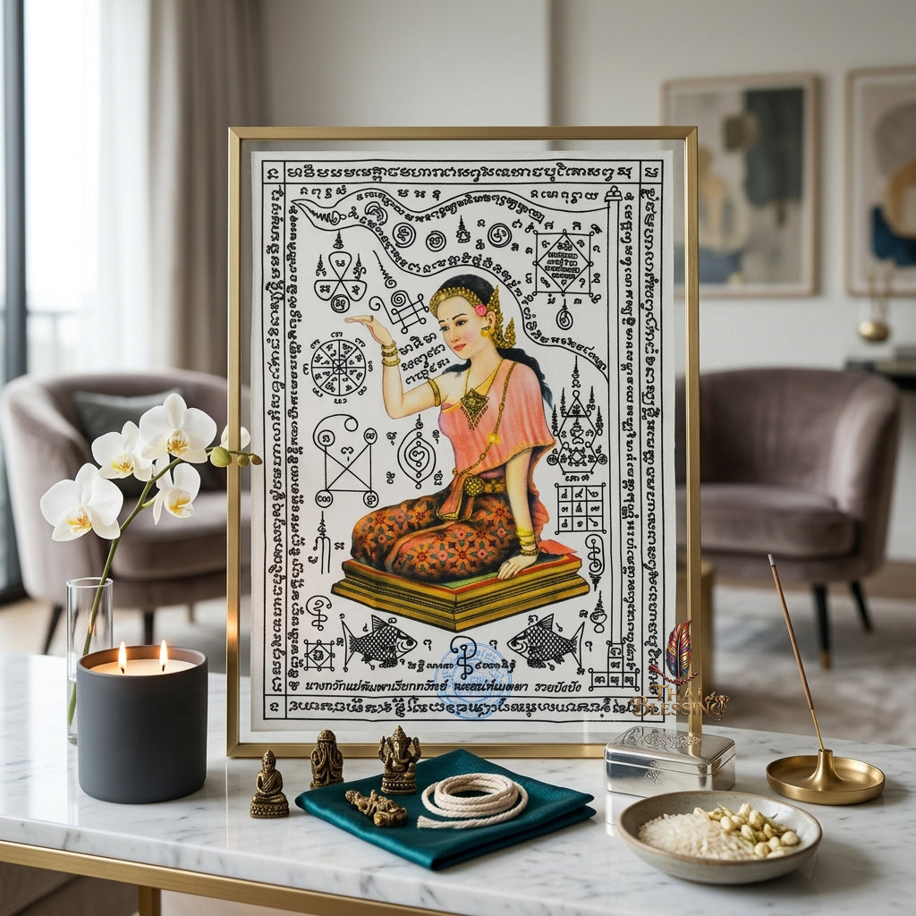 ✨💃 Sacred Nang Kwak Mae Phimpha Yantra Cloth - Arjan Plien Hatyanon 2022 Mystical Wealth-Beckoning Scroll, Premium Charisma Attraction Masterpiece Spiritual Wall Art