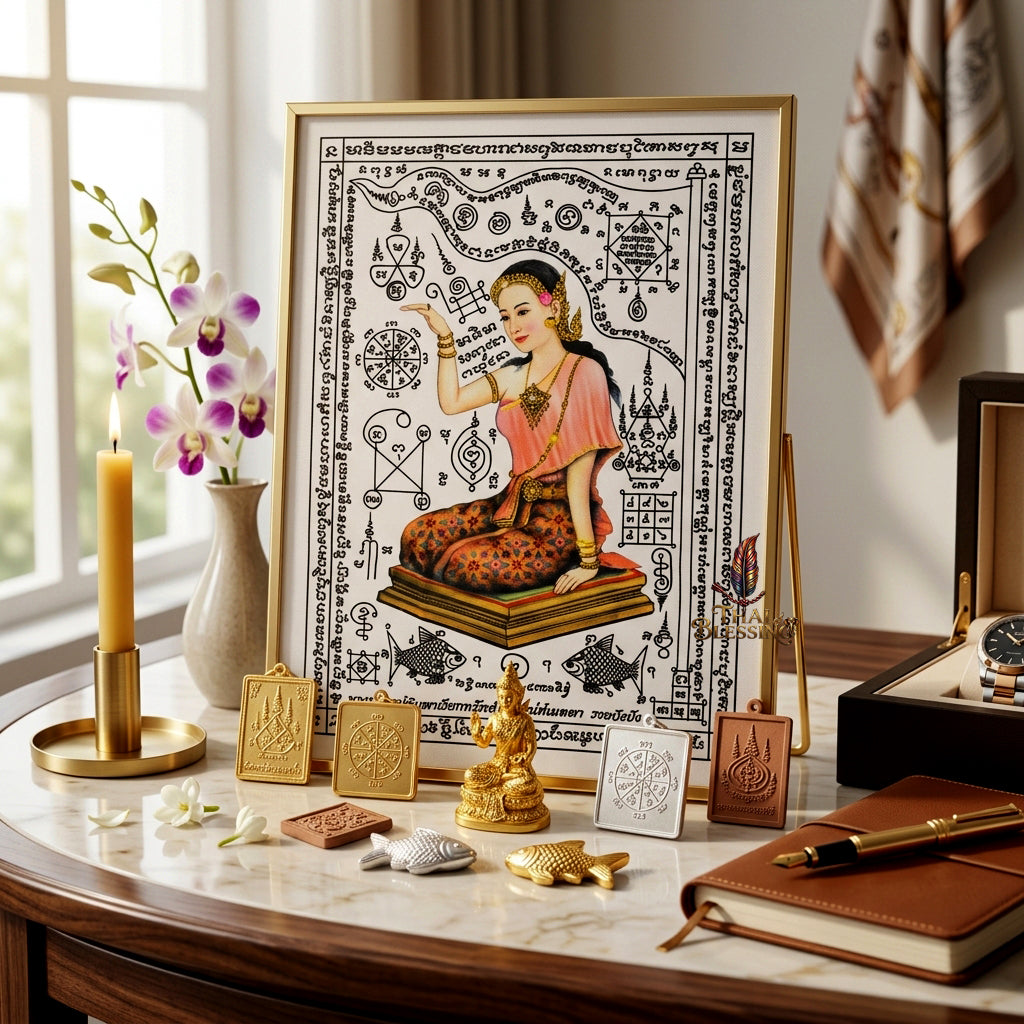✨💃 Sacred Nang Kwak Mae Phimpha Yantra Cloth - Arjan Plien Hatyanon 2022 Mystical Wealth-Beckoning Scroll, Premium Charisma Attraction Masterpiece Spiritual Wall Art