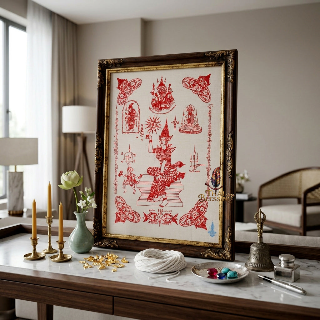 ✨💃 Sacred Nang Kwak Wealth-Beckoning Yantra Cloth - Phra Arjan Supphasit Wat Bang Nam Chon 2012 Vintage Scroll, Ultimate Commerce Attraction Shield, Premium Corporate Charisma Wall Art