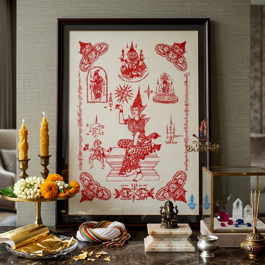 ✨💃 Sacred Nang Kwak Wealth-Beckoning Yantra Cloth - Phra Arjan Supphasit Wat Bang Nam Chon 2012 Vintage Scroll, Ultimate Commerce Attraction Shield, Premium Corporate Charisma Wall Art