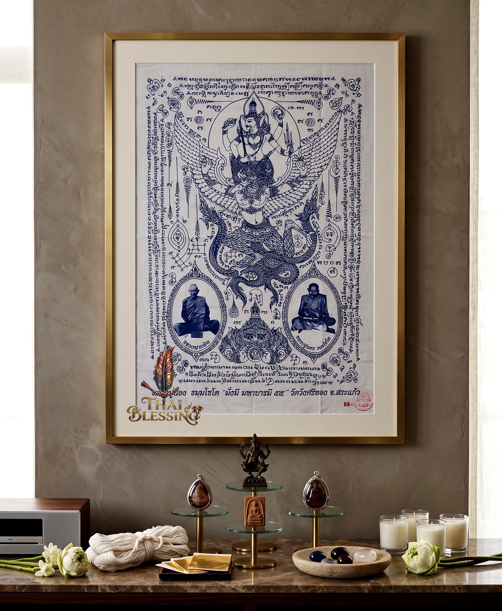 ✨🦅 Sacred Narayana on Garuda Yantra Cloth - Luang Pu Nong Wat Wang Sri Thong 2012 Grand Vintage Scroll, Ultimate Sovereign Command Matrix, Premium Corporate Wealth Spiritual Wall Art