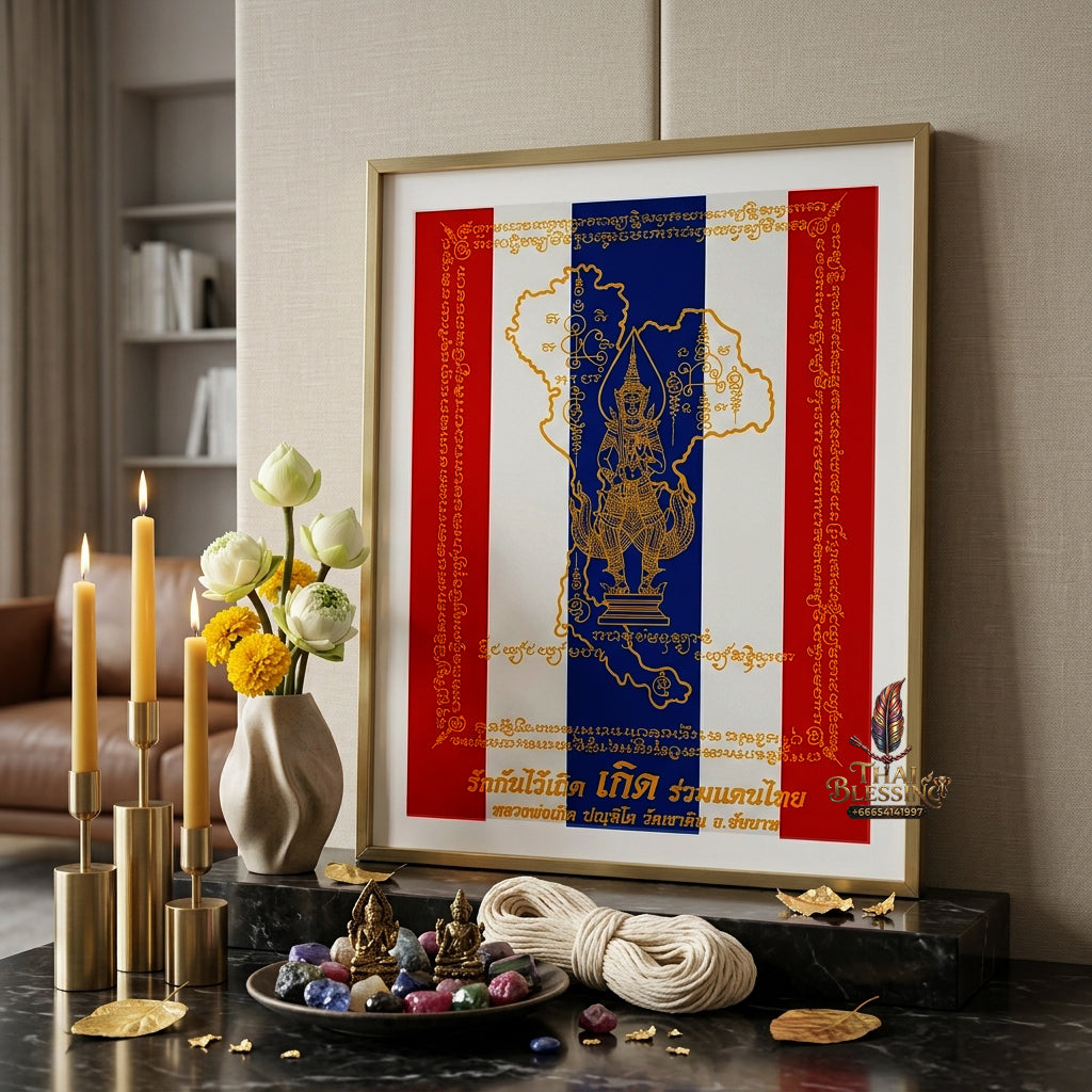 ✨👑 Sacred Patriot Victory Command Yantra Cloth - Luang Phor Boon Koet Wat Khao Din 2012 Legacy Scroll, Ultimate Strategic Authority Shield, Premium Corporate Sovereign Stature Spiritual Wall Art