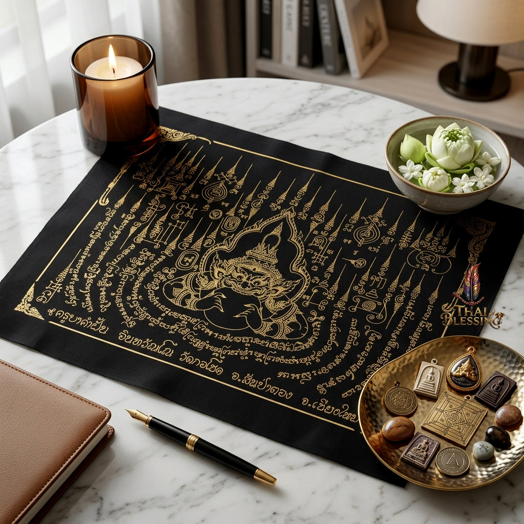✨🌑👑 Sacred Celestial Eclipse Sovereign Ynt Cloth - Kruba Kamfan Wat Ko Choke 2019 Ultra-Wealth Blueprint (45x32 cm), Ultimate Destiny Realignment Matrix & Corporate Deflection Shield