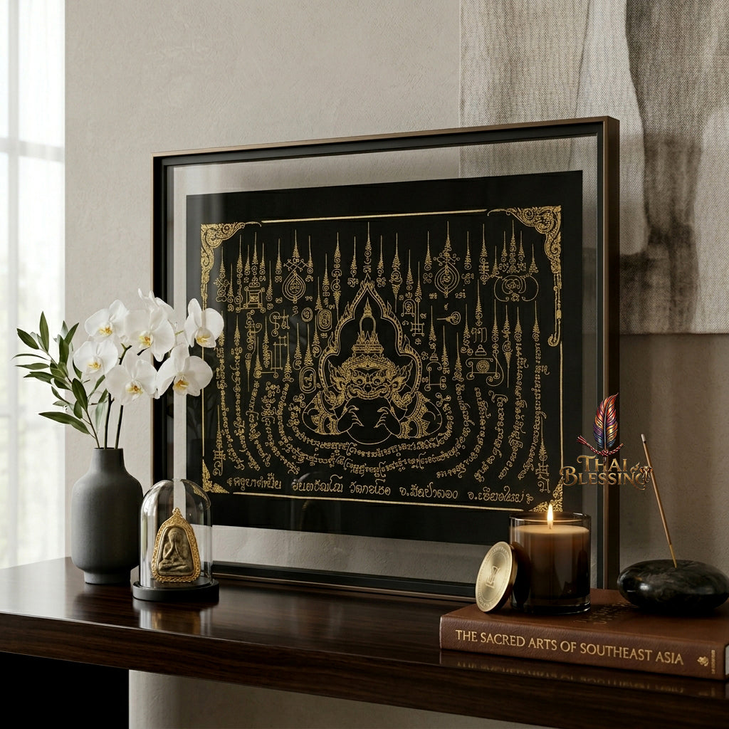 ✨🌑👑 Sacred Celestial Eclipse Sovereign Ynt Cloth - Kruba Kamfan Wat Ko Choke 2019 Ultra-Wealth Blueprint (45x32 cm), Ultimate Destiny Realignment Matrix & Corporate Deflection Shield