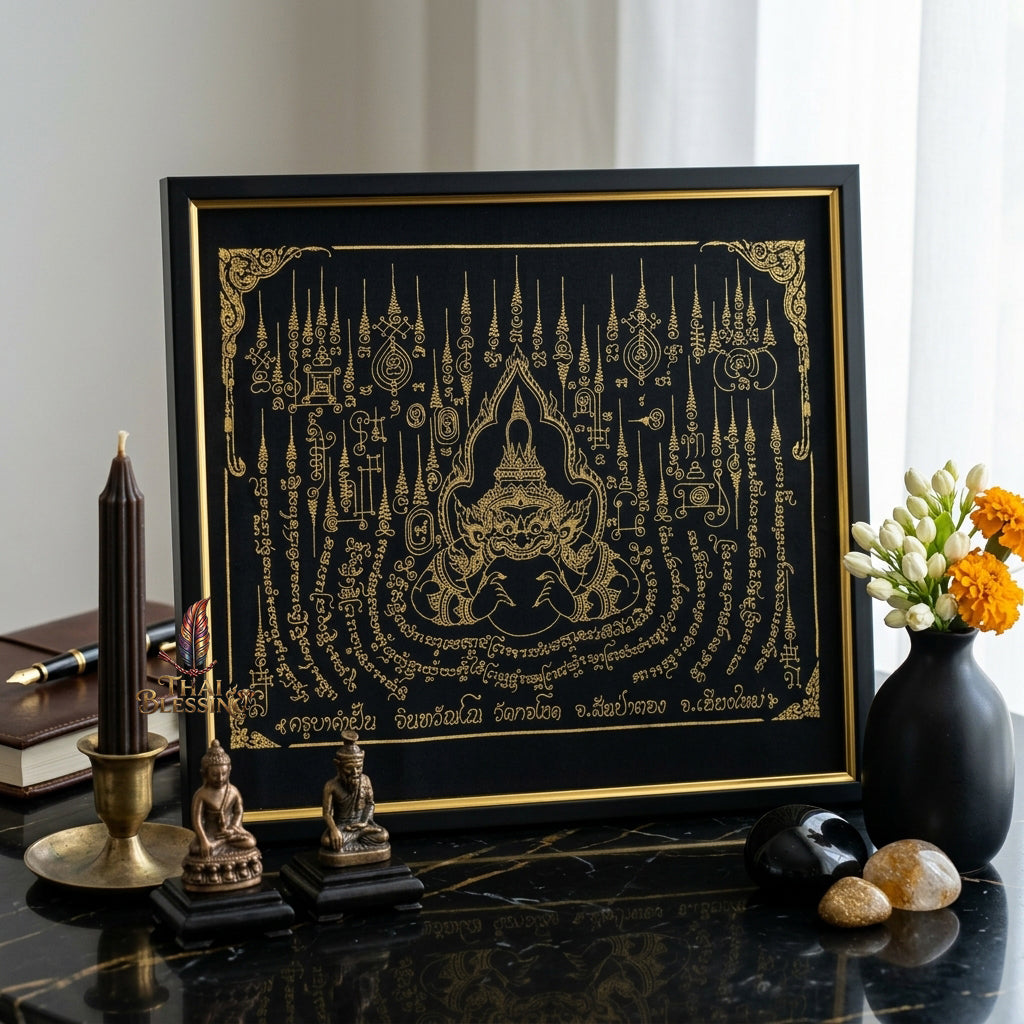 ✨🌑👑 Sacred Celestial Eclipse Sovereign Ynt Cloth - Kruba Kamfan Wat Ko Choke 2019 Ultra-Wealth Blueprint (45x32 cm), Ultimate Destiny Realignment Matrix & Corporate Deflection Shield