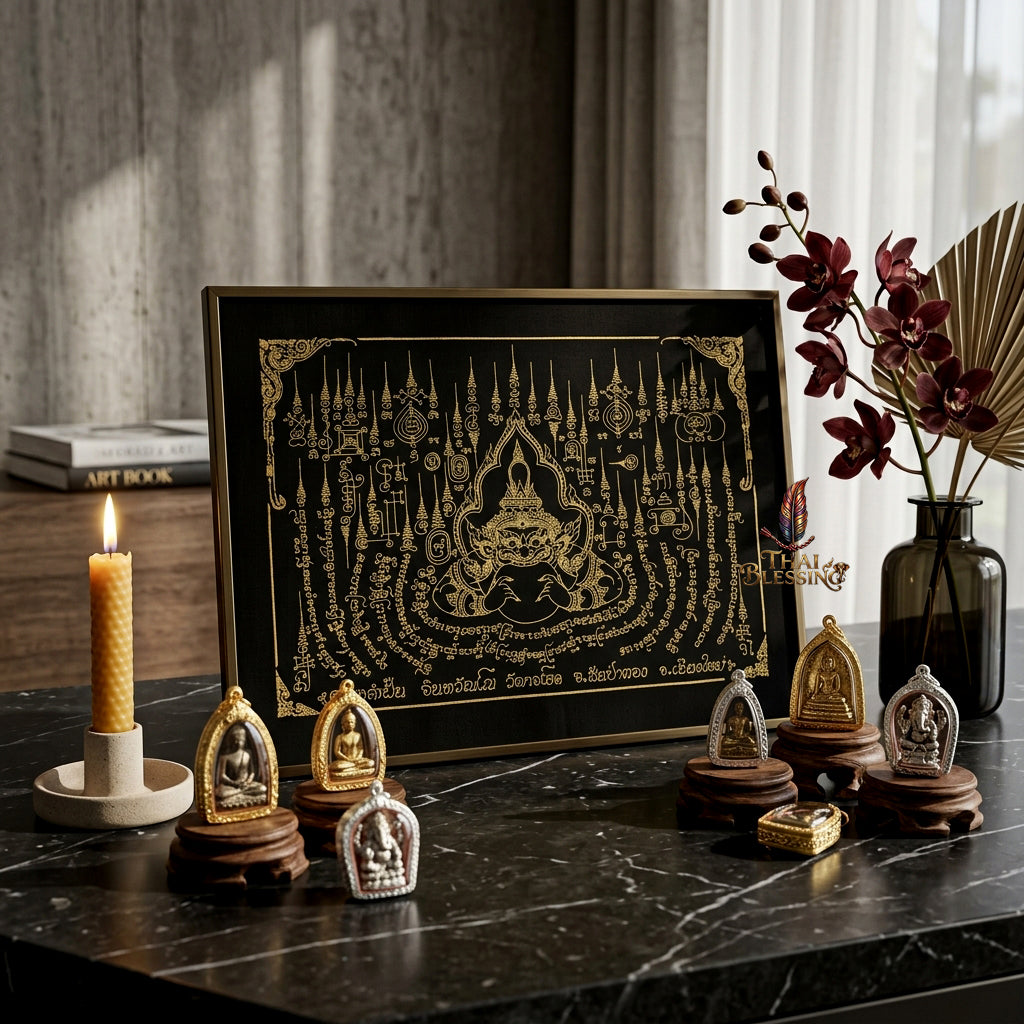 ✨🌑👑 Sacred Celestial Eclipse Sovereign Ynt Cloth - Kruba Kamfan Wat Ko Choke 2019 Ultra-Wealth Blueprint (45x32 cm), Ultimate Destiny Realignment Matrix & Corporate Deflection Shield