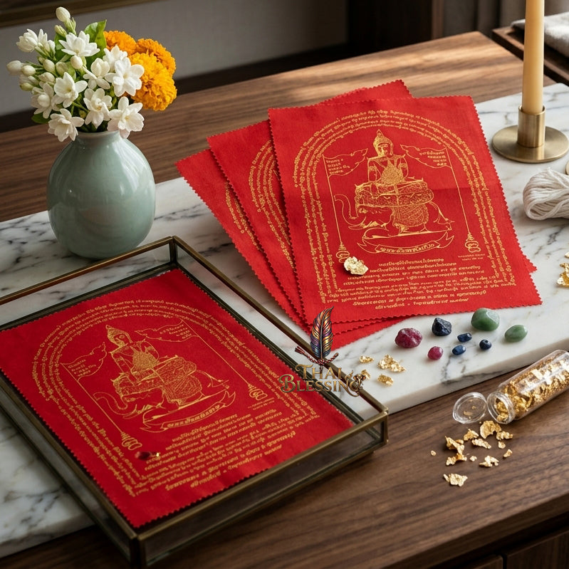 ✨🐘 Sacred Phra Chai Lang Chang Triumphant Monarch Yantra Cloth - Wat Phra Non Historic Heritage Scroll, Sovereign Fortune Catalyst, Elite Corporate Command & Protection Spiritual Wall Art