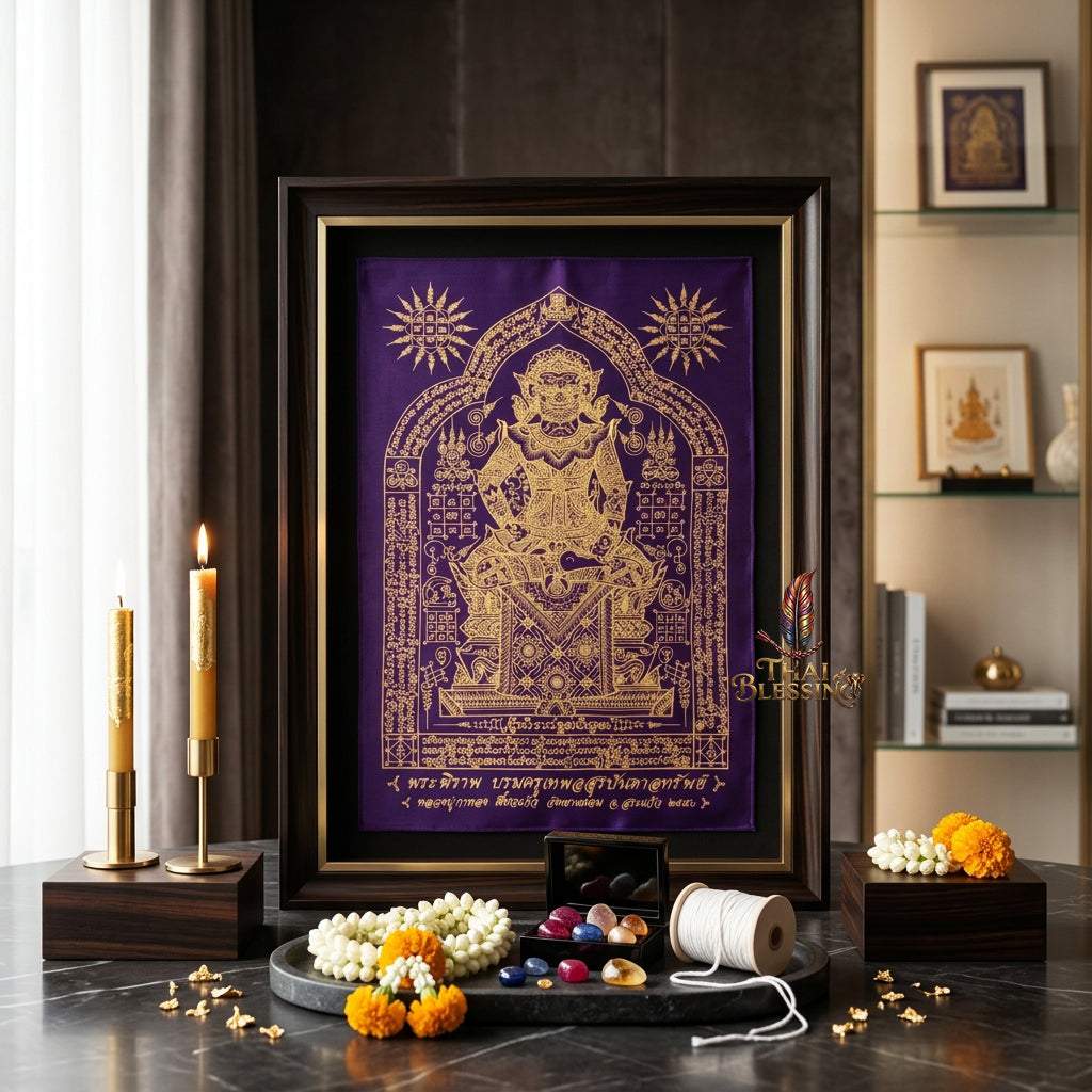 ✨👹 Sacred Phra Bhairava Phra Phirap Yantra Cloth - Luang Pu Kahlong Khieo Kaeo 2007 First-Press Inaugural Scroll, Sovereign Asura Wealth Catalyst, Elite Protection Spiritual Wall Art