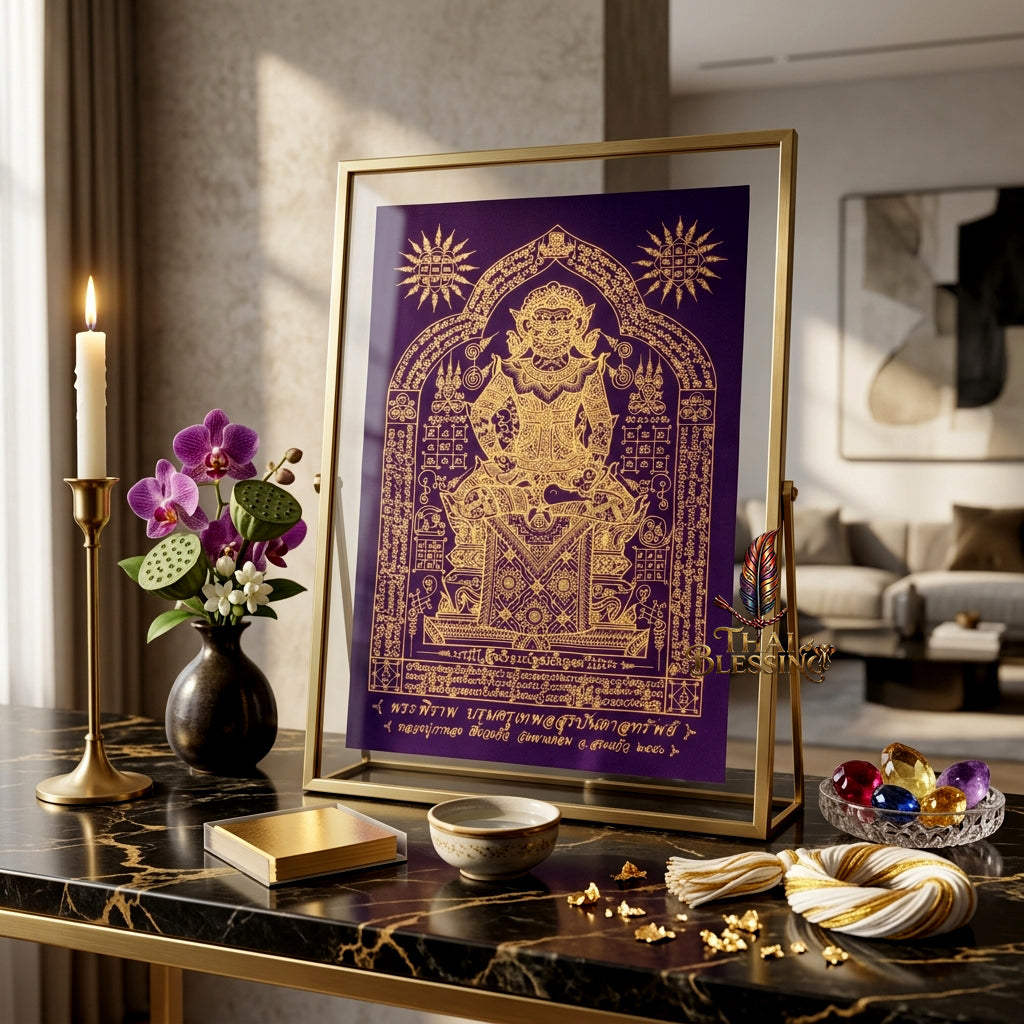 ✨👹 Sacred Phra Bhairava Phra Phirap Yantra Cloth - Luang Pu Kahlong Khieo Kaeo 2007 First-Press Inaugural Scroll, Sovereign Asura Wealth Catalyst, Elite Protection Spiritual Wall Art