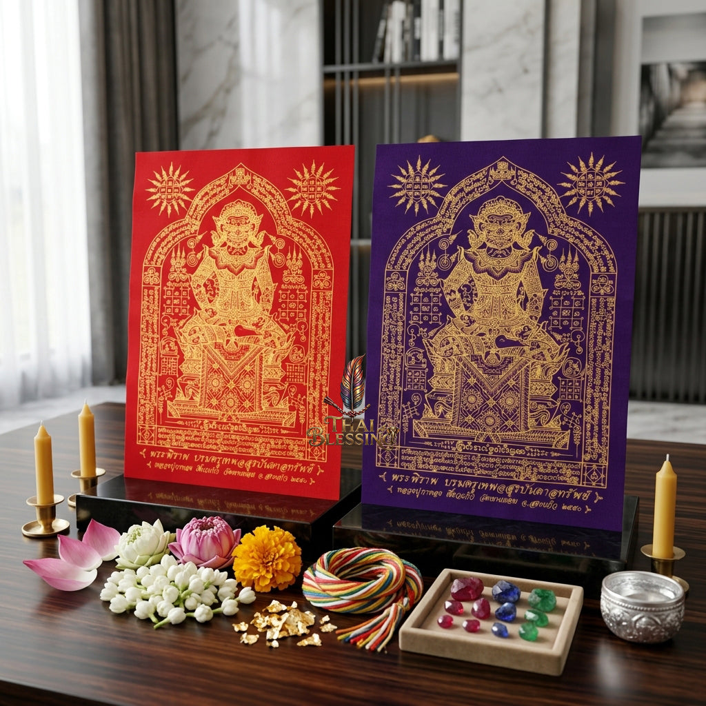 ✨👹 Sacred Phra Bhairava Phra Phirap Yantra Cloth - Luang Pu Kahlong Khieo Kaeo 2007 First-Press Inaugural Scroll, Sovereign Asura Wealth Catalyst, Elite Protection Spiritual Wall Art