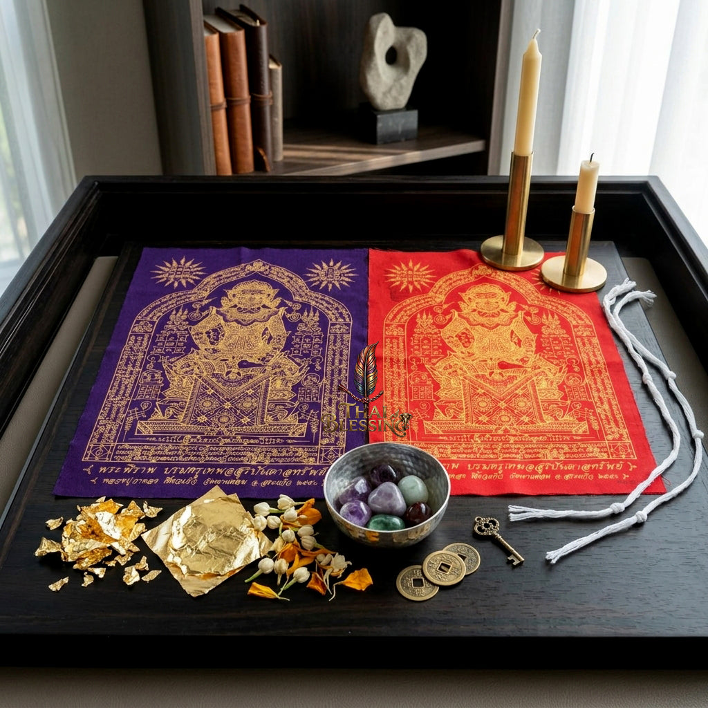 ✨👹 Sacred Phra Bhairava Phra Phirap Yantra Cloth - Luang Pu Kahlong Khieo Kaeo 2007 First-Press Inaugural Scroll, Sovereign Asura Wealth Catalyst, Elite Protection Spiritual Wall Art