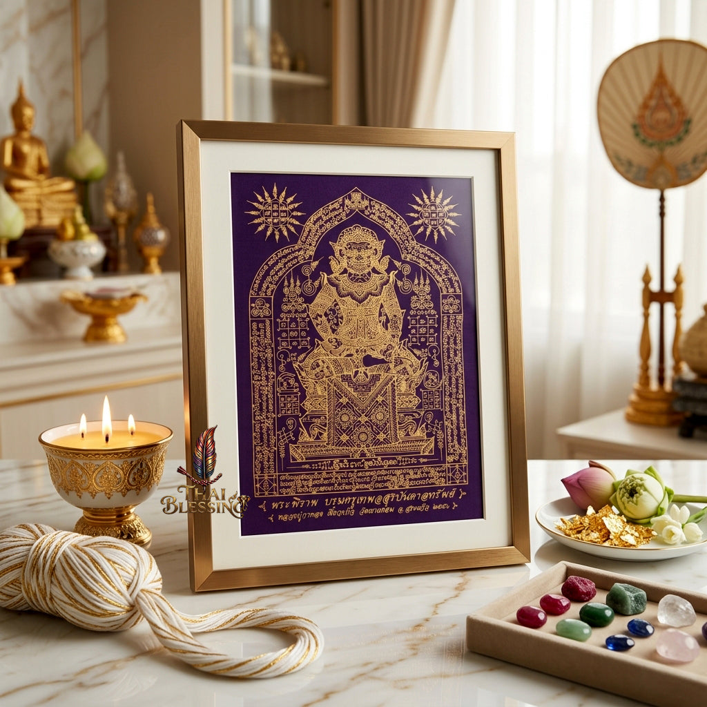 ✨👹 Sacred Phra Bhairava Phra Phirap Yantra Cloth - Luang Pu Kahlong Khieo Kaeo 2007 First-Press Inaugural Scroll, Sovereign Asura Wealth Catalyst, Elite Protection Spiritual Wall Art