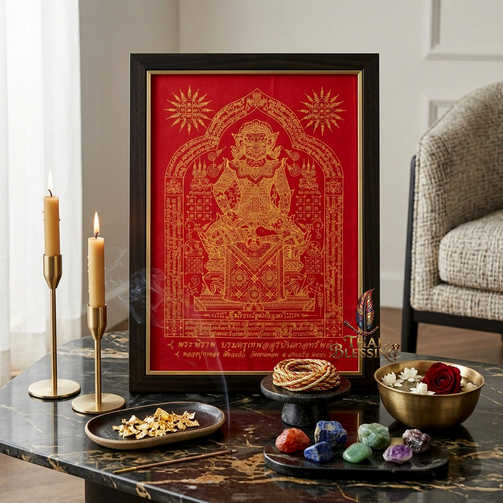 ✨👹 Sacred Phra Bhairava Phra Phirap Yantra Cloth - Luang Pu Kahlong Khieo Kaeo 2007 First-Press Inaugural Scroll, Sovereign Asura Wealth Catalyst, Elite Protection Spiritual Wall Art