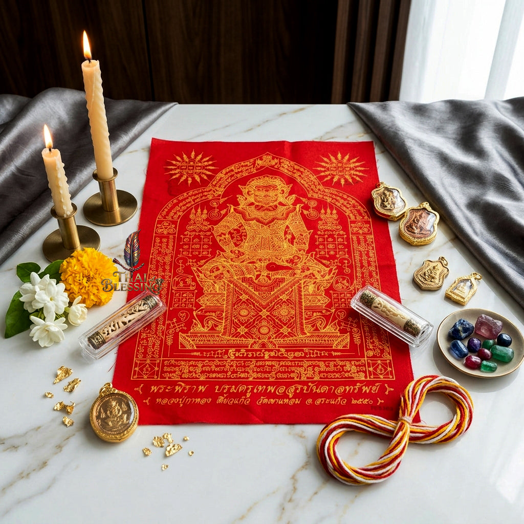 ✨👹 Sacred Phra Bhairava Phra Phirap Yantra Cloth - Luang Pu Kahlong Khieo Kaeo 2007 First-Press Inaugural Scroll, Sovereign Asura Wealth Catalyst, Elite Protection Spiritual Wall Art
