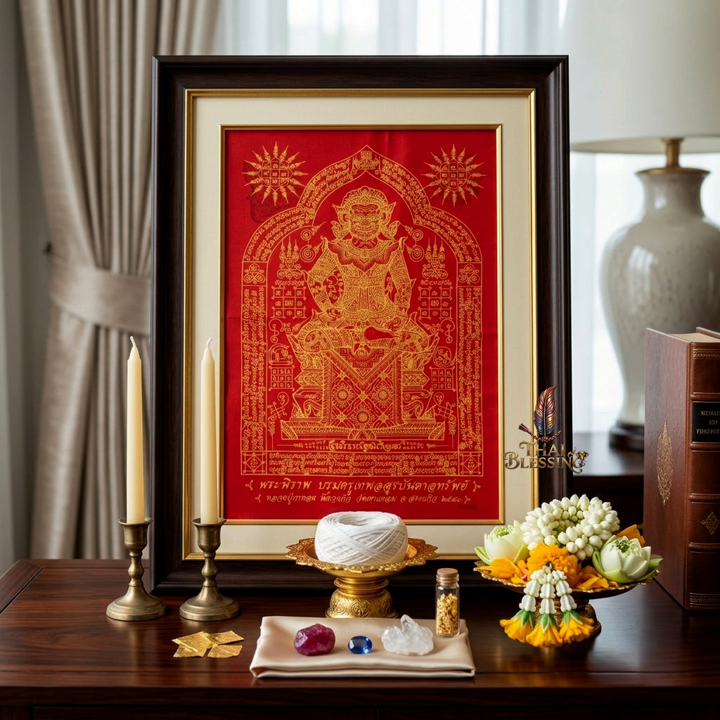 ✨👹 Sacred Phra Bhairava Phra Phirap Yantra Cloth - Luang Pu Kahlong Khieo Kaeo 2007 First-Press Inaugural Scroll, Sovereign Asura Wealth Catalyst, Elite Protection Spiritual Wall Art