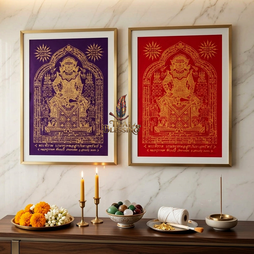 ✨👹 Sacred Phra Bhairava Phra Phirap Yantra Cloth - Luang Pu Kahlong Khieo Kaeo 2007 First-Press Inaugural Scroll, Sovereign Asura Wealth Catalyst, Elite Protection Spiritual Wall Art