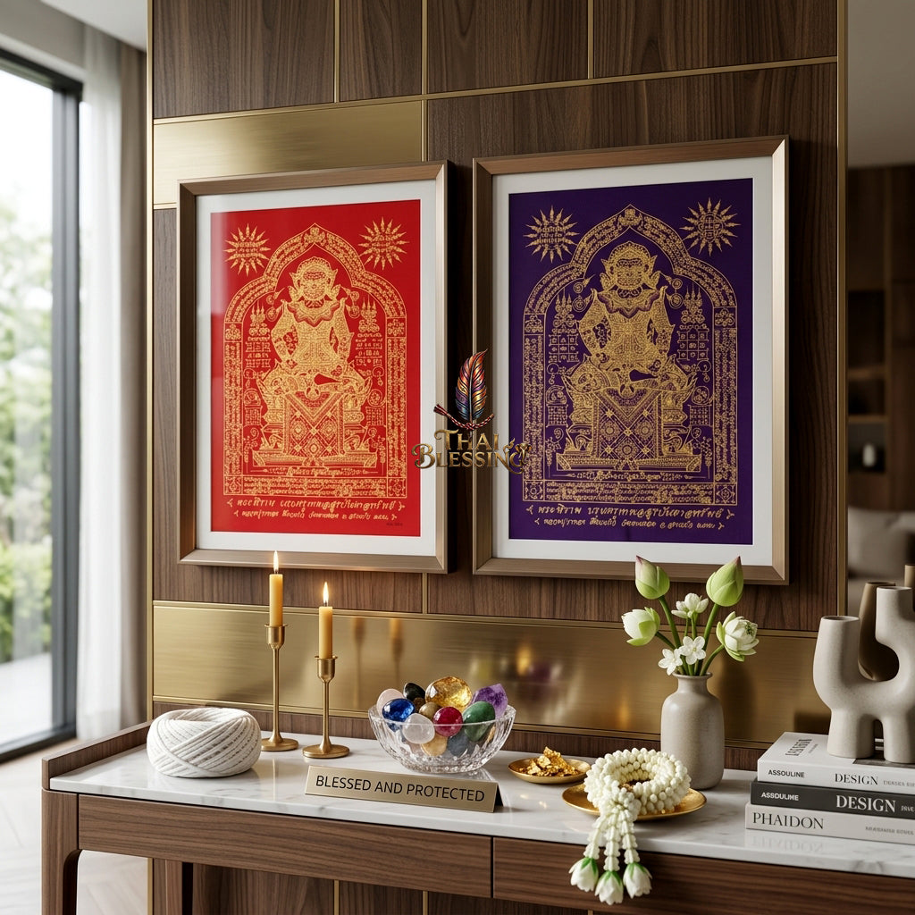 ✨👹 Sacred Phra Bhairava Phra Phirap Yantra Cloth - Luang Pu Kahlong Khieo Kaeo 2007 First-Press Inaugural Scroll, Sovereign Asura Wealth Catalyst, Elite Protection Spiritual Wall Art