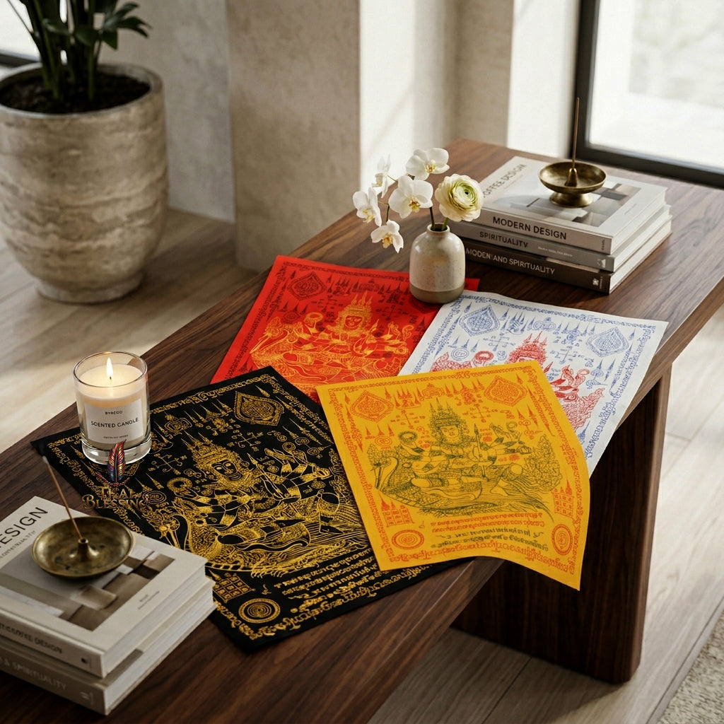 ✨👑 Sacred Phra Phrom Swan Throne Wealth Yantra Cloth - Phor Than Phong Wat Chaeng 2022 "Setthee" Legacy Scroll, Ultimate Multi-Channel Abundance Matrix, Premium Corporate Authority Spiritual Wall Art