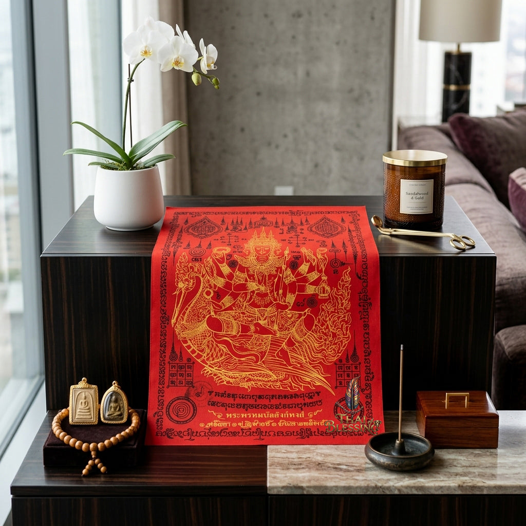 ✨👑 Sacred Phra Phrom Swan Throne Wealth Yantra Cloth - Phor Than Phong Wat Chaeng 2022 "Setthee" Legacy Scroll, Ultimate Multi-Channel Abundance Matrix, Premium Corporate Authority Spiritual Wall Art