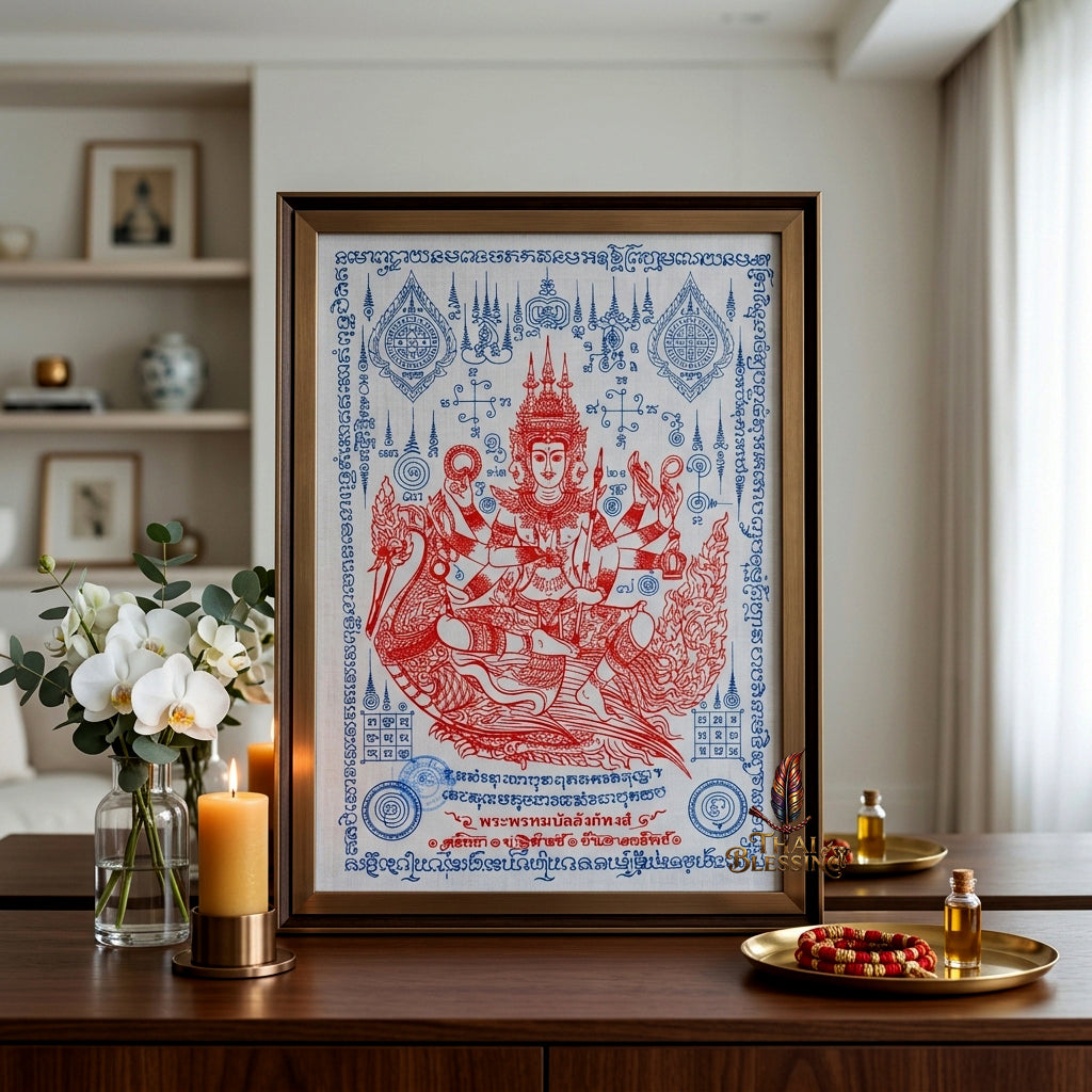 ✨👑 Sacred Phra Phrom Swan Throne Wealth Yantra Cloth - Phor Than Phong Wat Chaeng 2022 "Setthee" Legacy Scroll, Ultimate Multi-Channel Abundance Matrix, Premium Corporate Authority Spiritual Wall Art