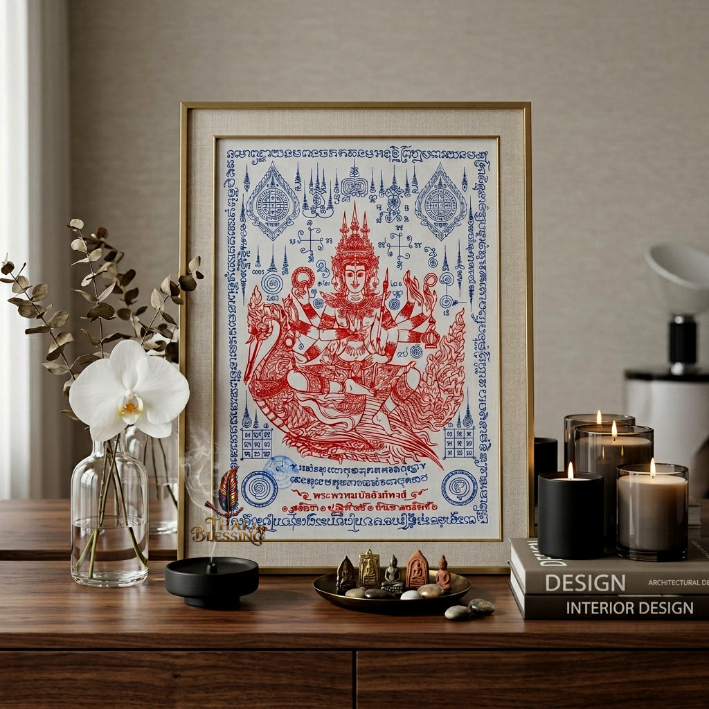 ✨👑 Sacred Phra Phrom Swan Throne Wealth Yantra Cloth - Phor Than Phong Wat Chaeng 2022 "Setthee" Legacy Scroll, Ultimate Multi-Channel Abundance Matrix, Premium Corporate Authority Spiritual Wall Art