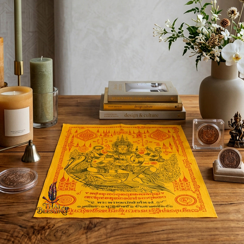 ✨👑 Sacred Phra Phrom Swan Throne Wealth Yantra Cloth - Phor Than Phong Wat Chaeng 2022 "Setthee" Legacy Scroll, Ultimate Multi-Channel Abundance Matrix, Premium Corporate Authority Spiritual Wall Art
