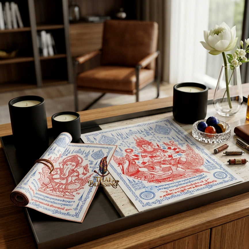✨👑 Sacred Phra Phrom Swan Throne Wealth Yantra Cloth - Phor Than Phong Wat Chaeng 2022 "Setthee" Legacy Scroll, Ultimate Multi-Channel Abundance Matrix, Premium Corporate Authority Spiritual Wall Art
