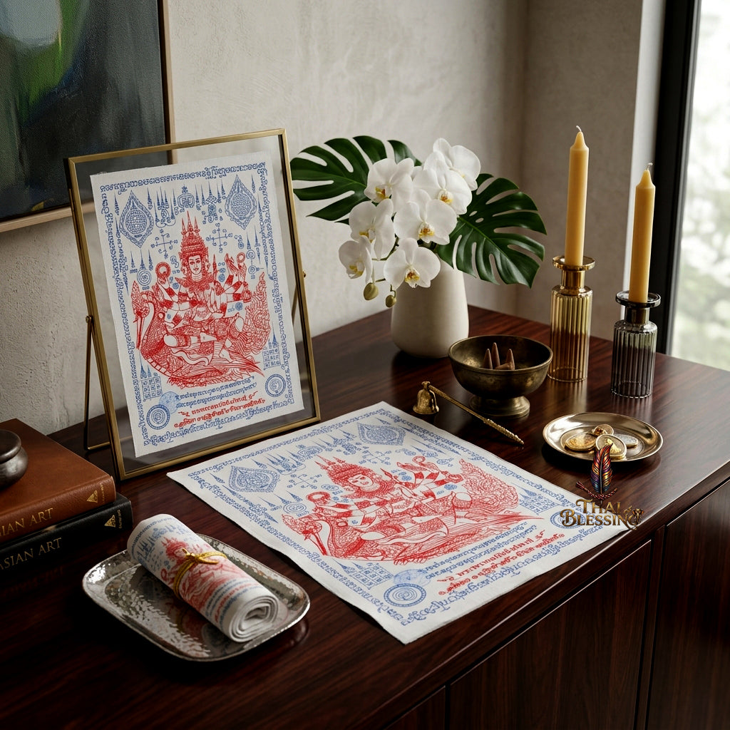 ✨👑 Sacred Phra Phrom Swan Throne Wealth Yantra Cloth - Phor Than Phong Wat Chaeng 2022 "Setthee" Legacy Scroll, Ultimate Multi-Channel Abundance Matrix, Premium Corporate Authority Spiritual Wall Art