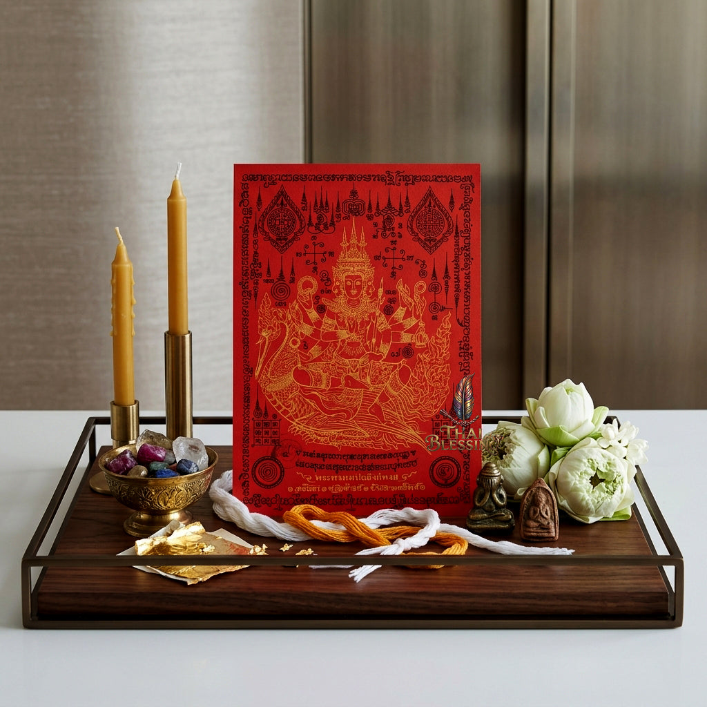✨👑 Sacred Phra Phrom Swan Throne Wealth Yantra Cloth - Phor Than Phong Wat Chaeng 2022 "Setthee" Legacy Scroll, Ultimate Multi-Channel Abundance Matrix, Premium Corporate Authority Spiritual Wall Art