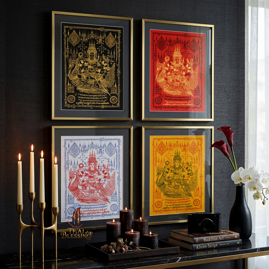 ✨👑 Sacred Phra Phrom Swan Throne Wealth Yantra Cloth - Phor Than Phong Wat Chaeng 2022 "Setthee" Legacy Scroll, Ultimate Multi-Channel Abundance Matrix, Premium Corporate Authority Spiritual Wall Art