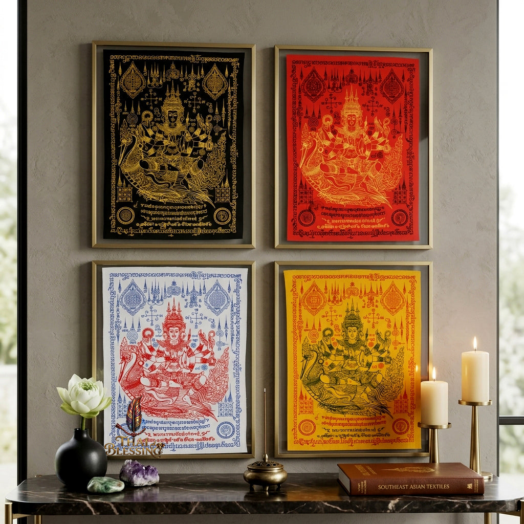 ✨👑 Sacred Phra Phrom Swan Throne Wealth Yantra Cloth - Phor Than Phong Wat Chaeng 2022 "Setthee" Legacy Scroll, Ultimate Multi-Channel Abundance Matrix, Premium Corporate Authority Spiritual Wall Art