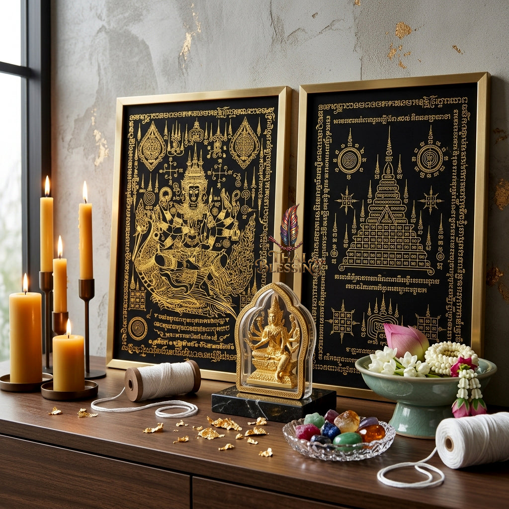 ✨👑 Sacred Phra Phrom Swan Throne Wealth Yantra Cloth - Phor Than Phong Wat Chaeng 2022 "Setthee" Legacy Scroll, Ultimate Multi-Channel Abundance Matrix, Premium Corporate Authority Spiritual Wall Art