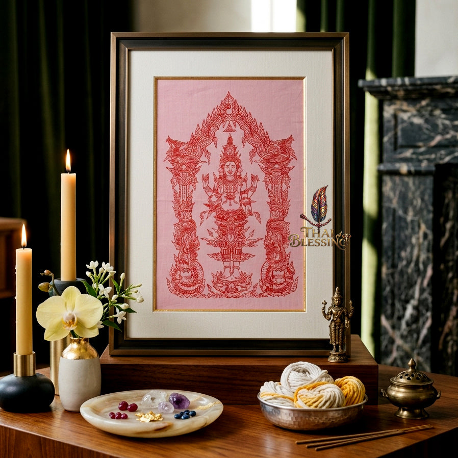 ✨💖 Sacred Phra Trimurti Cosmic Trinity Yantra Cloth - Phra Arjan Lek Wat Tham Khao Noi Masterpiece Scroll, Ultimate Magnetic Attraction & Relationship Frequency, Premium Wealth Activation Spiritual Wall Art