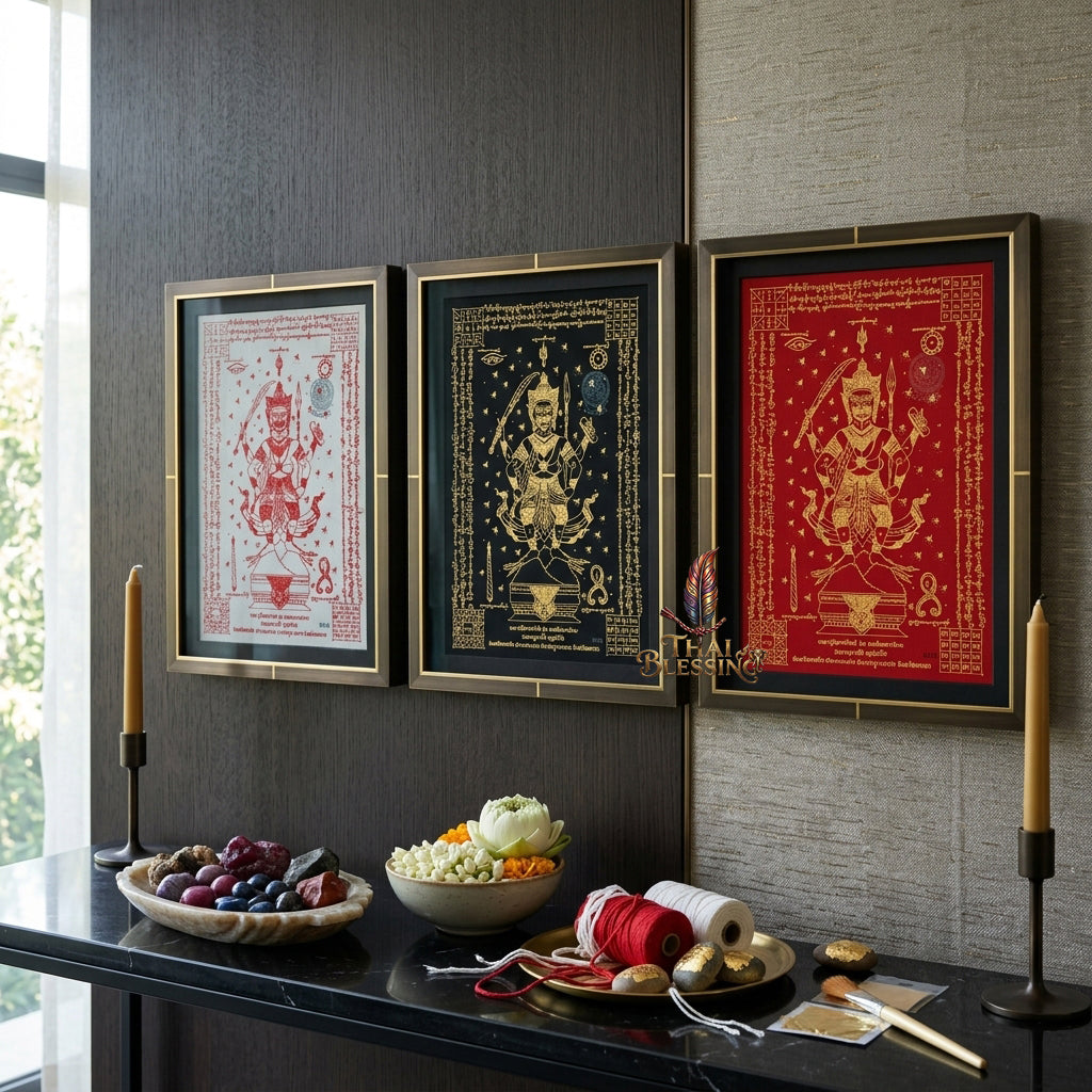 ✨🦁 Lanna Sacred Phraya Purisad Yantra Cloth - Ancient Spiritual Protection Scroll, Ultimate Negative Energy Shield, Authority & Wealth Aura Booster, Authentic Thai Temple Talisman
