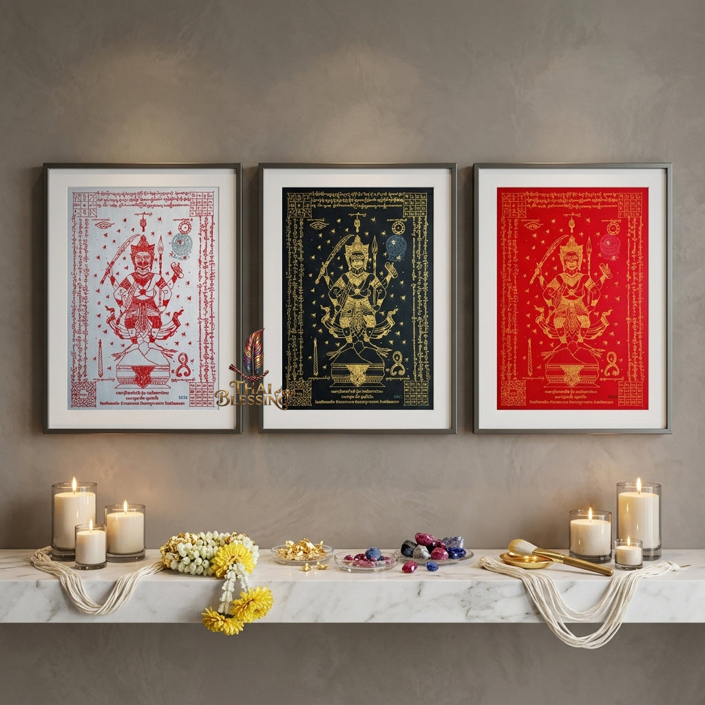✨🦁 Lanna Sacred Phraya Purisad Yantra Cloth - Ancient Spiritual Protection Scroll, Ultimate Negative Energy Shield, Authority & Wealth Aura Booster, Authentic Thai Temple Talisman