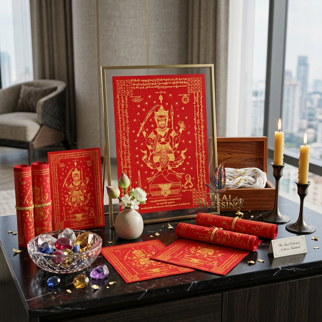 ✨🦁 Lanna Sacred Phraya Purisad Yantra Cloth - Ancient Spiritual Protection Scroll, Ultimate Negative Energy Shield, Authority & Wealth Aura Booster, Authentic Thai Temple Talisman