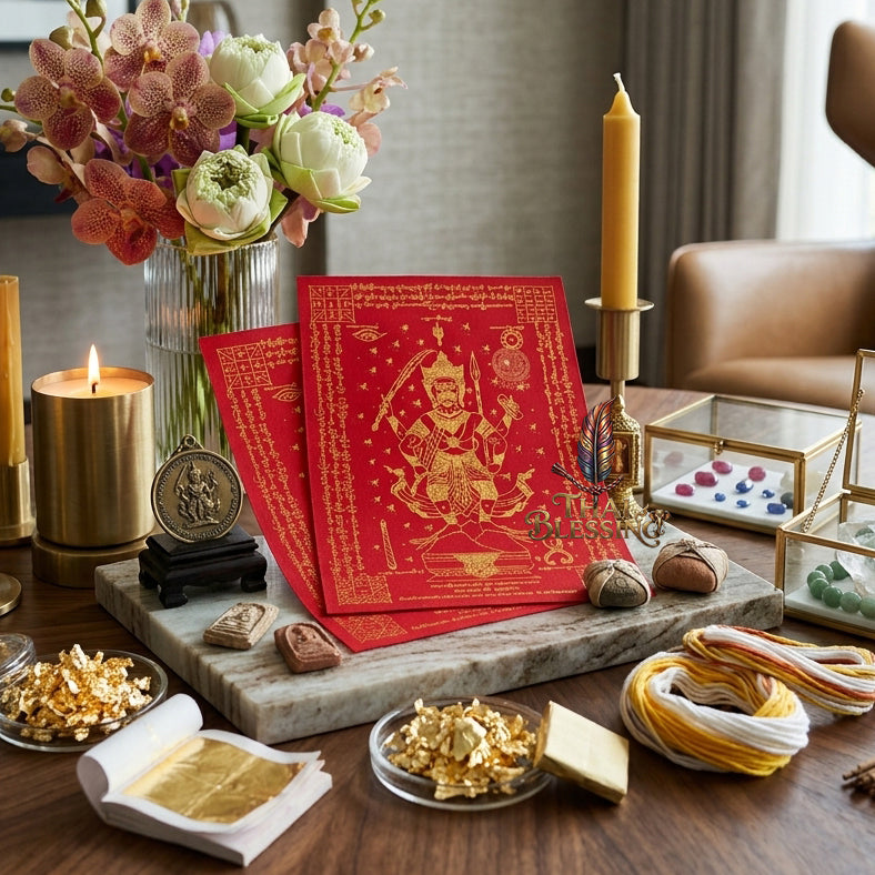 ✨🦁 Lanna Sacred Phraya Purisad Yantra Cloth - Ancient Spiritual Protection Scroll, Ultimate Negative Energy Shield, Authority & Wealth Aura Booster, Authentic Thai Temple Talisman