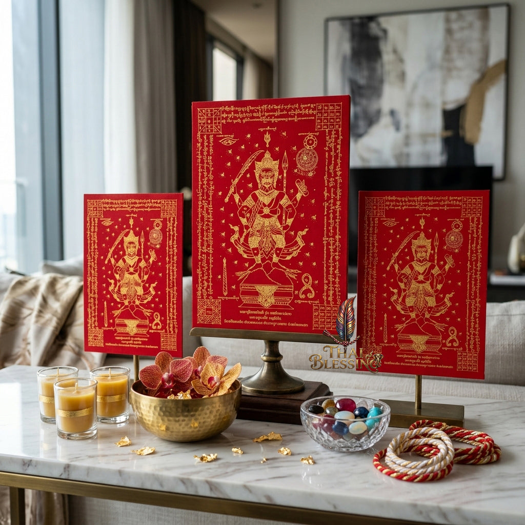✨🦁 Lanna Sacred Phraya Purisad Yantra Cloth - Ancient Spiritual Protection Scroll, Ultimate Negative Energy Shield, Authority & Wealth Aura Booster, Authentic Thai Temple Talisman