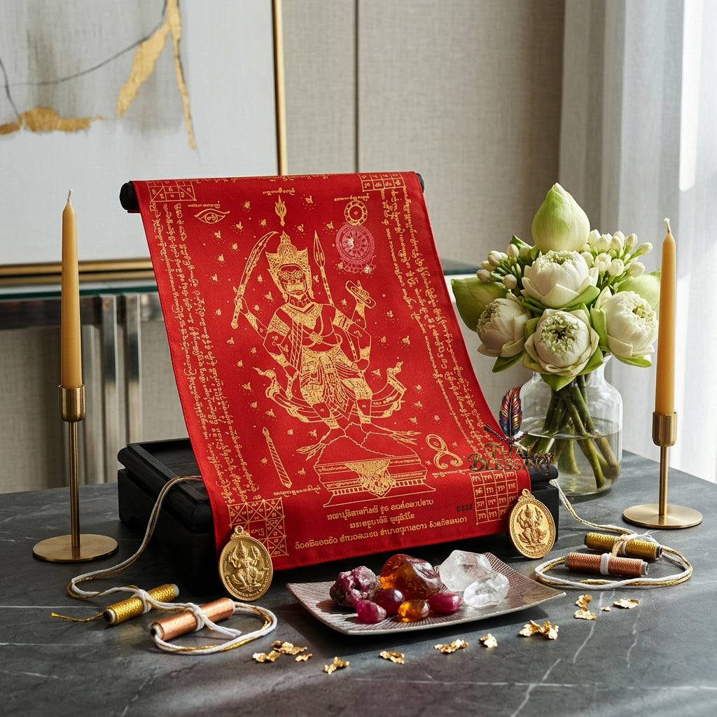 ✨🦁 Lanna Sacred Phraya Purisad Yantra Cloth - Ancient Spiritual Protection Scroll, Ultimate Negative Energy Shield, Authority & Wealth Aura Booster, Authentic Thai Temple Talisman