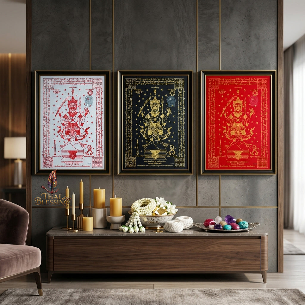 ✨🦁 Lanna Sacred Phraya Purisad Yantra Cloth - Ancient Spiritual Protection Scroll, Ultimate Negative Energy Shield, Authority & Wealth Aura Booster, Authentic Thai Temple Talisman