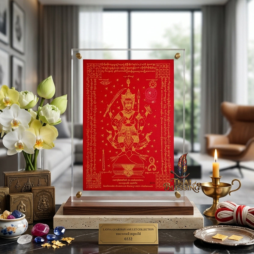 ✨🦁 Lanna Sacred Phraya Purisad Yantra Cloth - Ancient Spiritual Protection Scroll, Ultimate Negative Energy Shield, Authority & Wealth Aura Booster, Authentic Thai Temple Talisman
