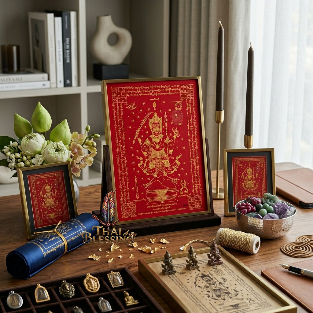 ✨🦁 Lanna Sacred Phraya Purisad Yantra Cloth - Ancient Spiritual Protection Scroll, Ultimate Negative Energy Shield, Authority & Wealth Aura Booster, Authentic Thai Temple Talisman