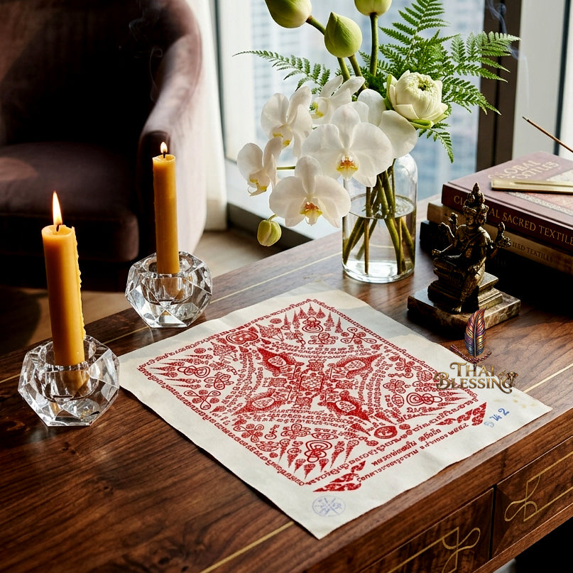 ✨👑 Sacred Phra Phrom Quad-Directional Blessing Yantra Cloth - Luang Phor Sanan Wat Klang Ratchakru Tharam 2015 Masterpiece Scroll, Omnidirectional Wealth Catalyst, Premium Executive Leadership Spiritual Wall Art