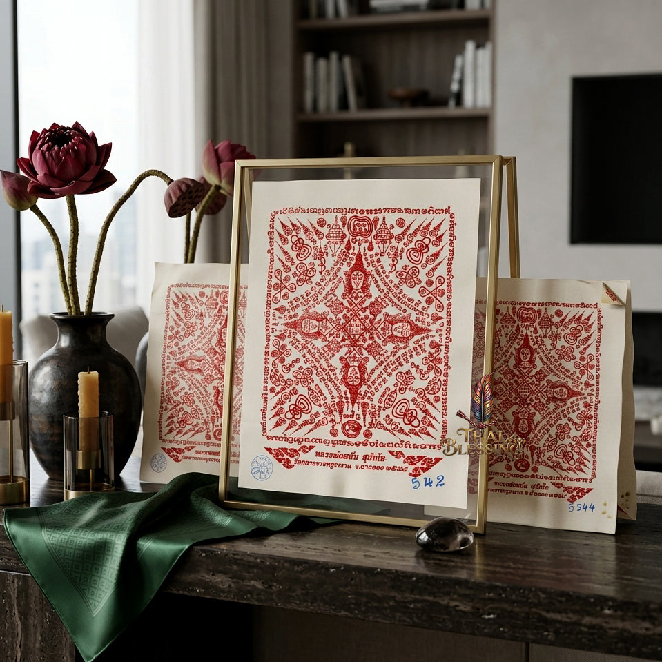 ✨👑 Sacred Phra Phrom Quad-Directional Blessing Yantra Cloth - Luang Phor Sanan Wat Klang Ratchakru Tharam 2015 Masterpiece Scroll, Omnidirectional Wealth Catalyst, Premium Executive Leadership Spiritual Wall Art