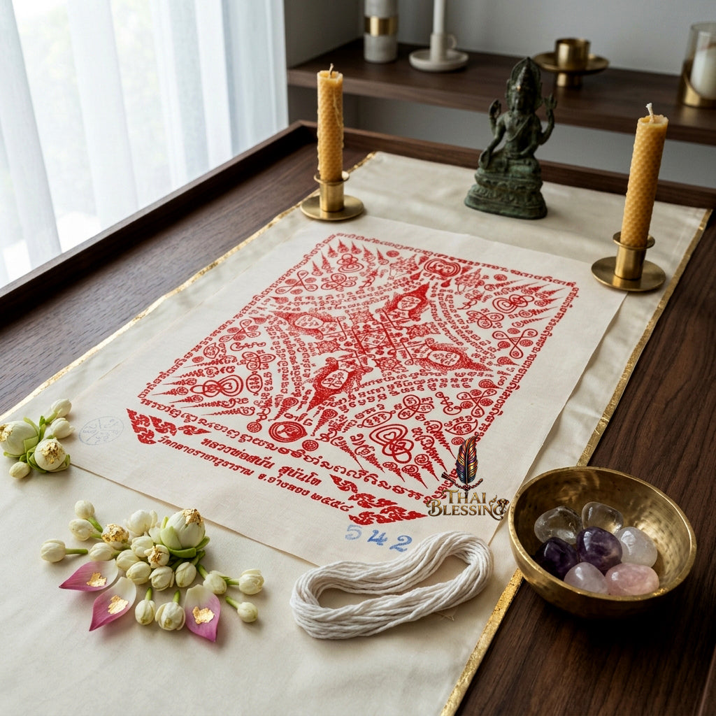 ✨👑 Sacred Phra Phrom Quad-Directional Blessing Yantra Cloth - Luang Phor Sanan Wat Klang Ratchakru Tharam 2015 Masterpiece Scroll, Omnidirectional Wealth Catalyst, Premium Executive Leadership Spiritual Wall Art