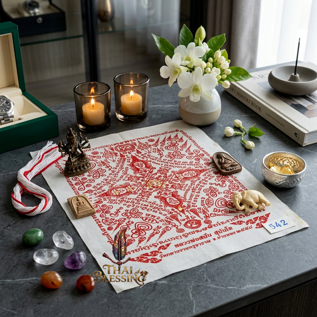 ✨👑 Sacred Phra Phrom Quad-Directional Blessing Yantra Cloth - Luang Phor Sanan Wat Klang Ratchakru Tharam 2015 Masterpiece Scroll, Omnidirectional Wealth Catalyst, Premium Executive Leadership Spiritual Wall Art