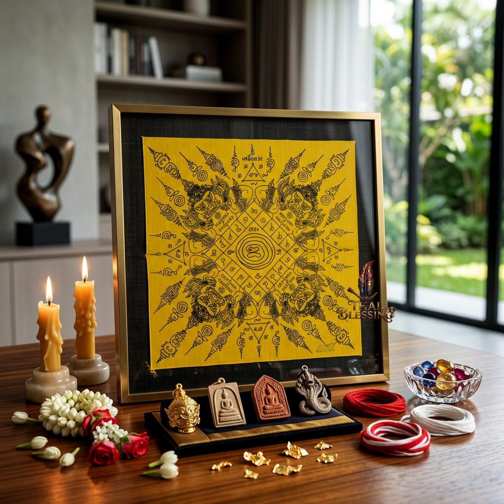 ✨🌑 Sacred Phaya Rahu Overlord Destiny Yantra Cloth - Achan Plian Hatya Non 2024 Khao Or Masterpiece Scroll, Cosmic Eclipse Wealth Magnet, Premium Corporate Authority Spiritual Wall Art