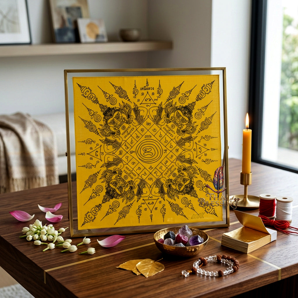 ✨🌑 Sacred Phaya Rahu Overlord Destiny Yantra Cloth - Achan Plian Hatya Non 2024 Khao Or Masterpiece Scroll, Cosmic Eclipse Wealth Magnet, Premium Corporate Authority Spiritual Wall Art